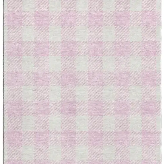 Pink And Ivory Plaid Washable Area Rug With UV Protection Photo 3