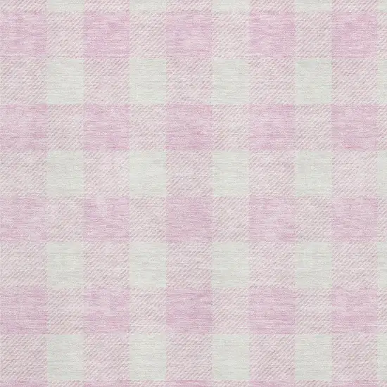 Pink And Ivory Plaid Washable Area Rug With UV Protection Photo 2