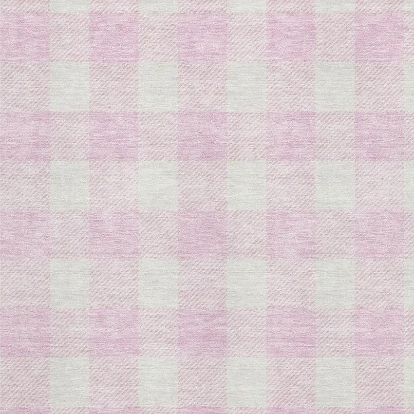Pink And Ivory Plaid Washable Area Rug With UV Protection Photo 2