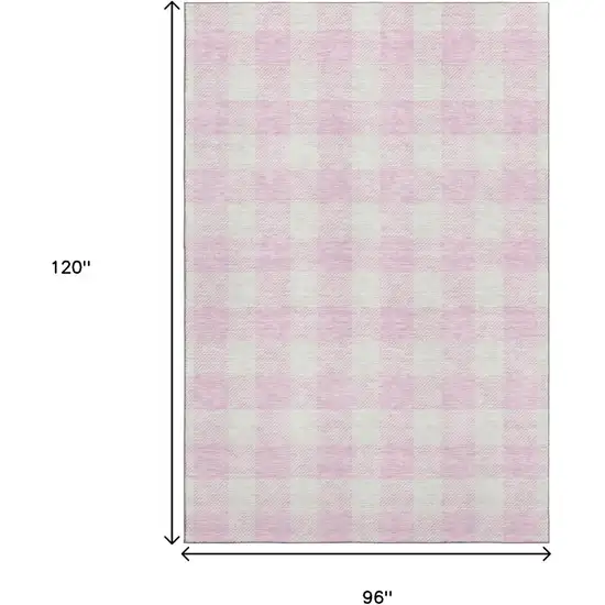 Pink And Ivory Plaid Washable Area Rug With UV Protection Photo 9
