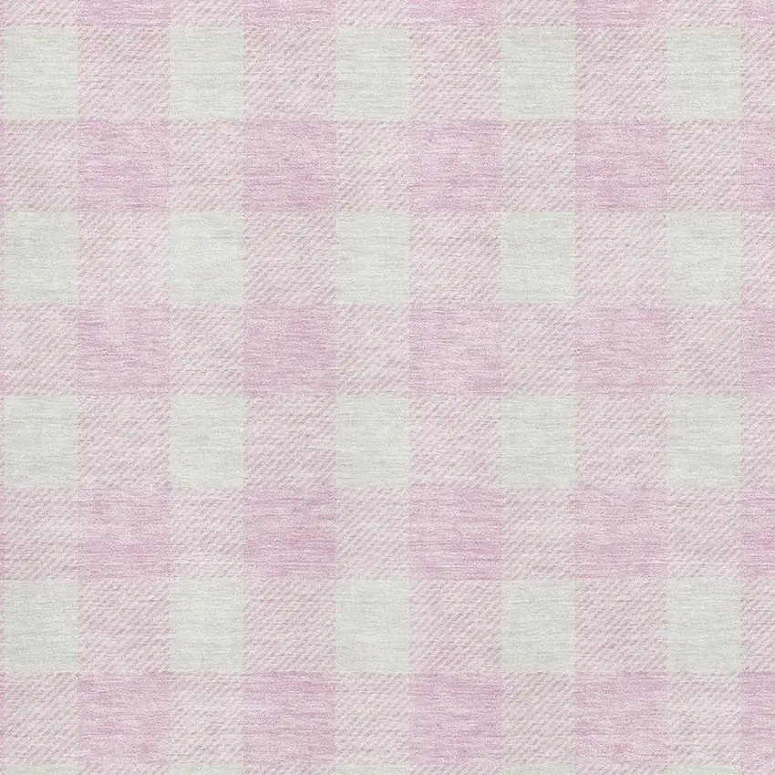 Pink And Ivory Plaid Washable Area Rug With UV Protection Photo 2