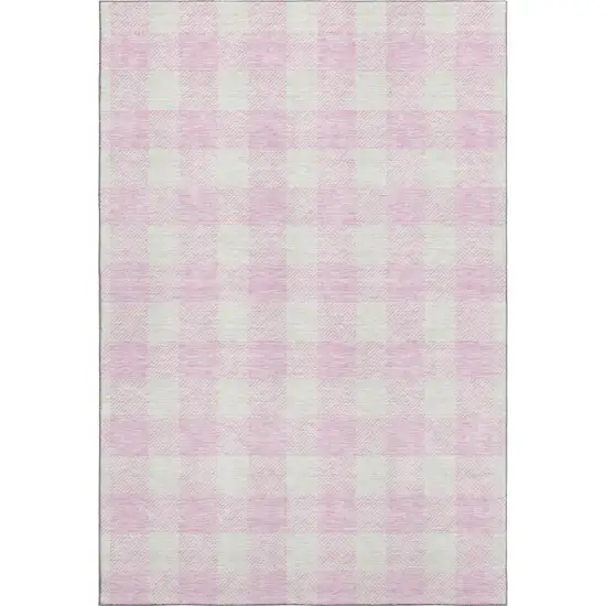 Pink And Ivory Plaid Washable Area Rug With UV Protection Photo 1