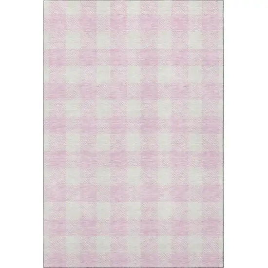 Pink And Ivory Plaid Washable Area Rug With UV Protection Photo 2