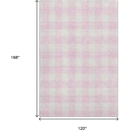 Pink And Ivory Plaid Washable Area Rug With UV Protection Photo 9