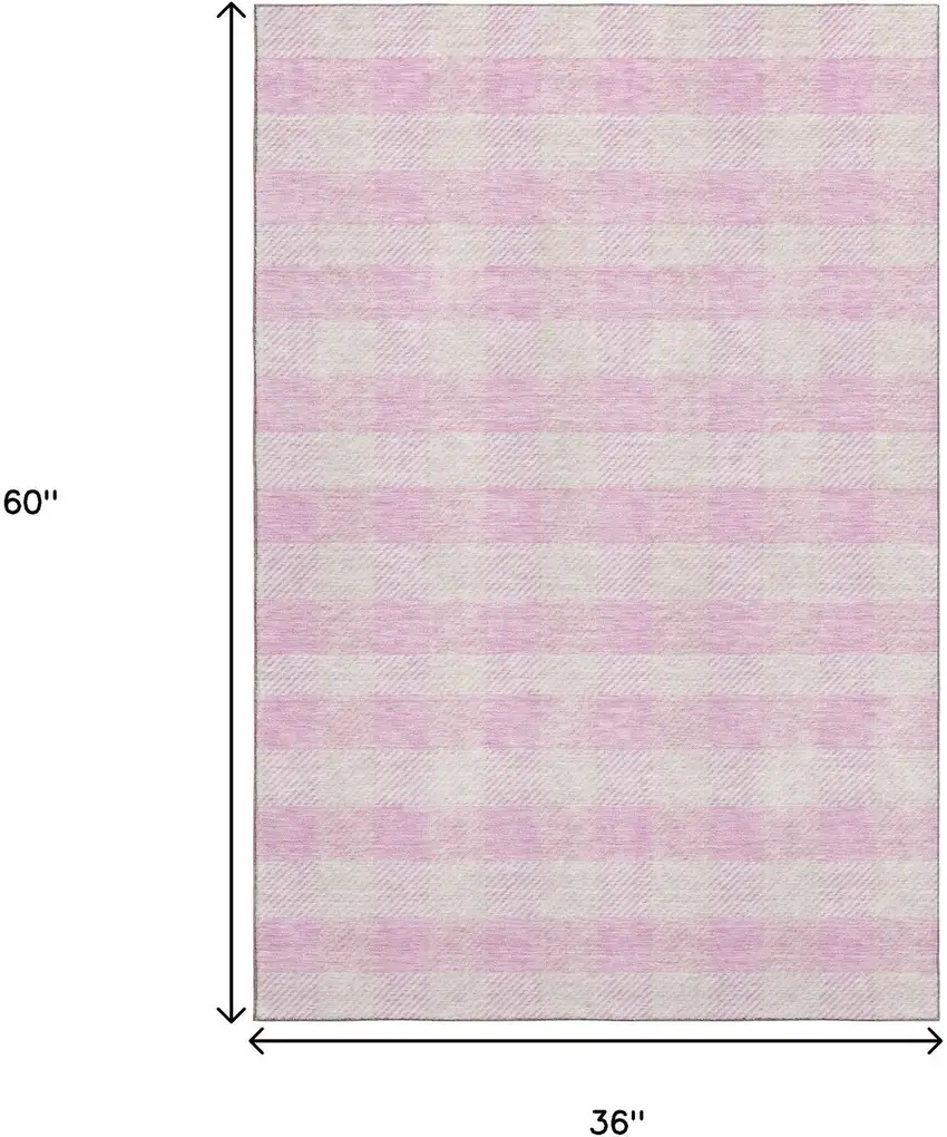 Pink And Ivory Plaid Washable Area Rug With UV Protection Photo 3