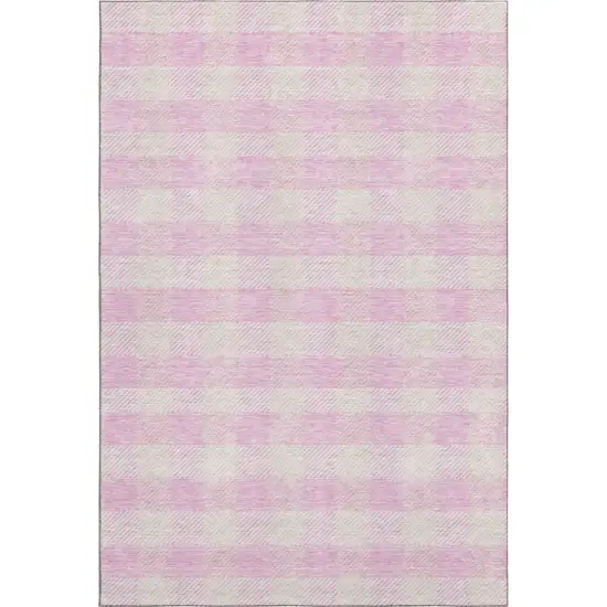 Pink And Ivory Plaid Washable Area Rug With UV Protection Photo 1
