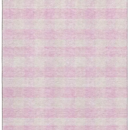 Pink And Ivory Plaid Washable Area Rug With UV Protection Photo 3