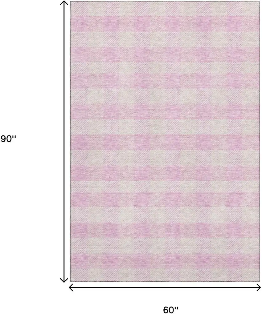 Pink And Ivory Plaid Washable Area Rug With UV Protection Photo 9