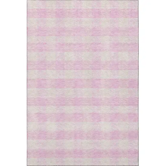 Pink And Ivory Plaid Washable Area Rug With UV Protection Photo 2