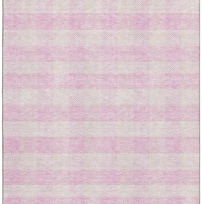 Pink And Ivory Plaid Washable Area Rug With UV Protection Photo 3