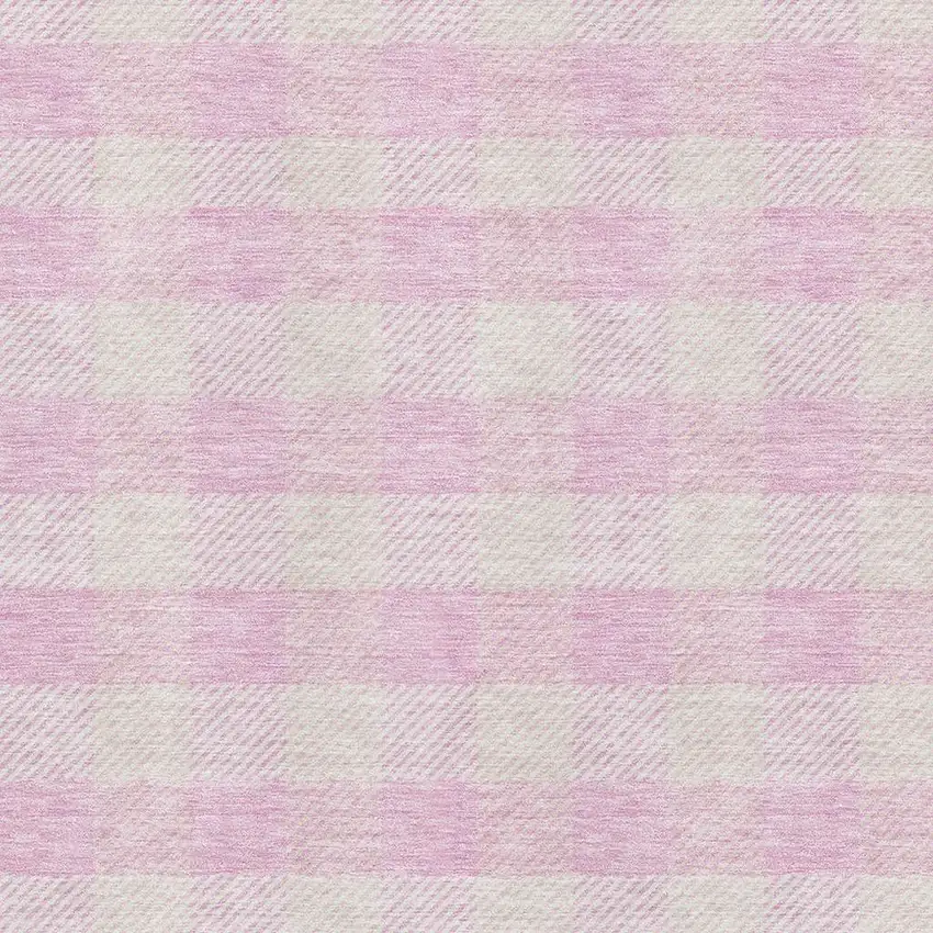 Pink And Ivory Plaid Washable Area Rug With UV Protection Photo 2