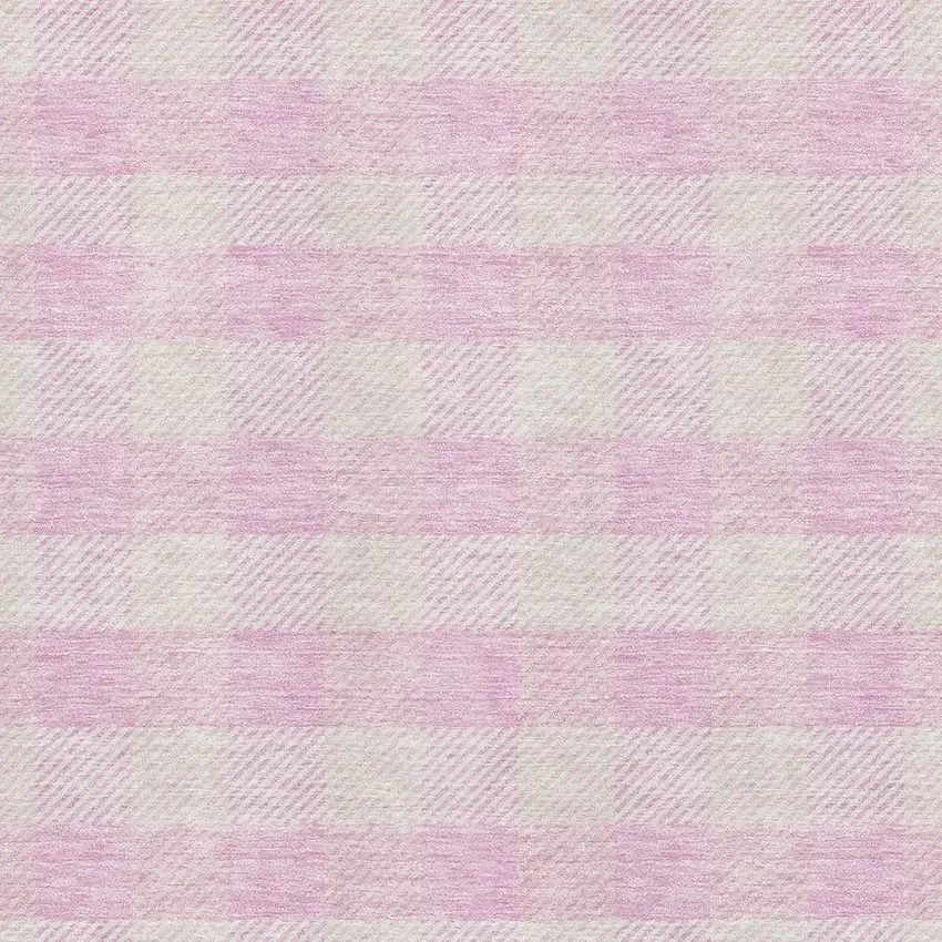 Pink And Ivory Plaid Washable Area Rug With UV Protection Photo 2
