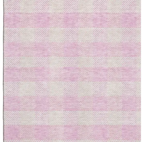 Pink And Ivory Plaid Washable Area Rug With UV Protection Photo 2