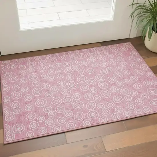 Pink And Ivory Polka Dot Washable Area Rug With UV Protection Photo 2