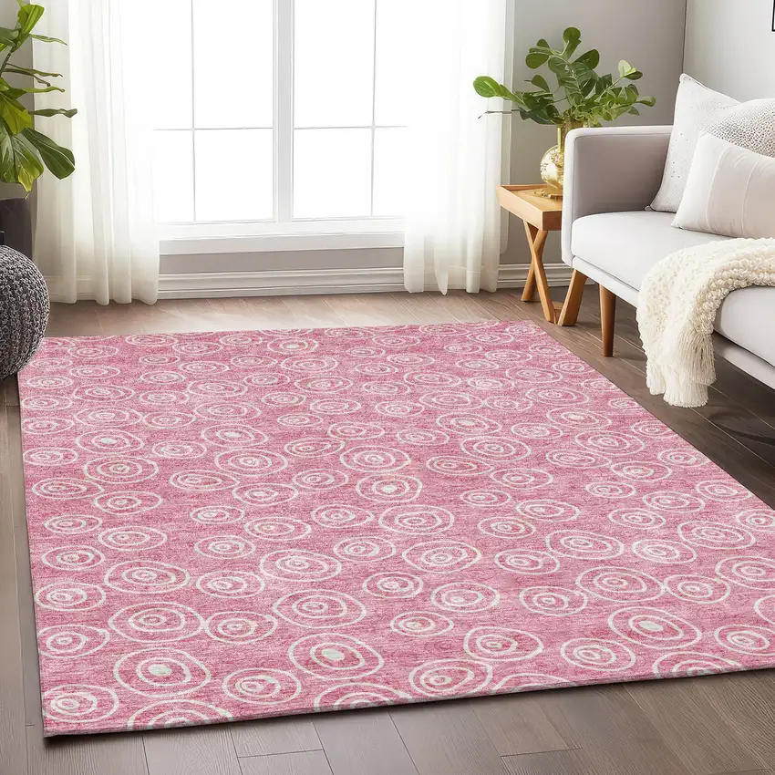 Pink And Ivory Polka Dot Washable Area Rug With UV Protection Photo 5