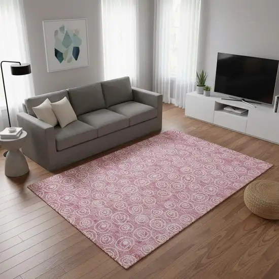 Pink And Ivory Polka Dot Washable Area Rug With UV Protection Photo 2