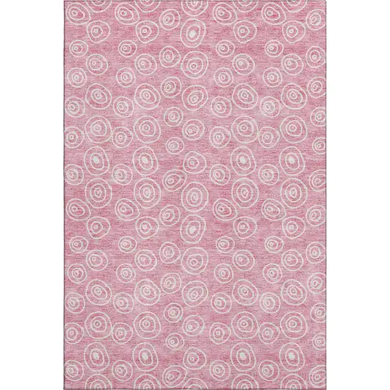 Pink And Ivory Polka Dot Washable Area Rug With UV Protection Photo 1