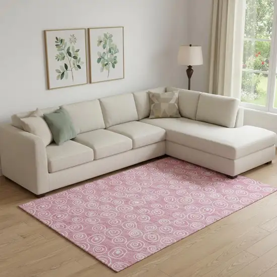 Pink And Ivory Polka Dot Washable Area Rug With UV Protection Photo 1