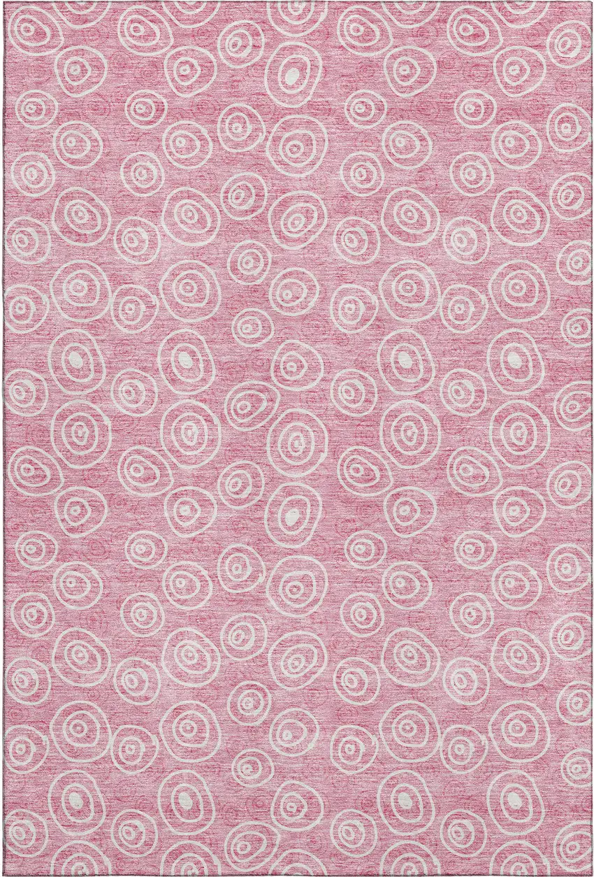 Pink And Ivory Polka Dot Washable Area Rug With UV Protection Photo 1