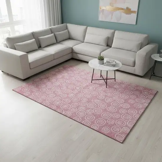 Pink And Ivory Polka Dot Washable Area Rug With UV Protection Photo 2