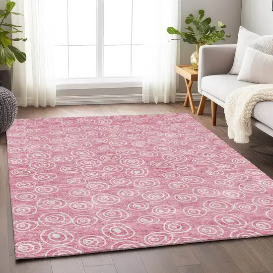 Pink And Ivory Polka Dot Washable Area Rug With UV Protection Photo 5