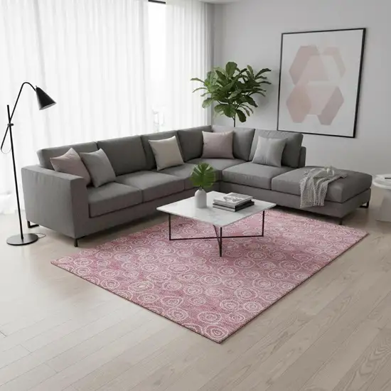 Pink And Ivory Polka Dot Washable Area Rug With UV Protection Photo 2