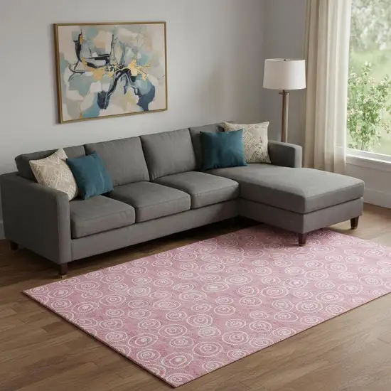 Pink And Ivory Polka Dot Washable Area Rug With UV Protection Photo 1