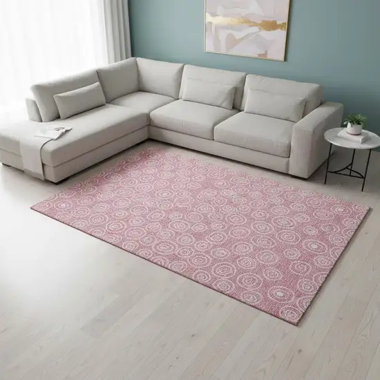 Pink And Ivory Polka Dot Washable Area Rug With UV Protection Photo 2
