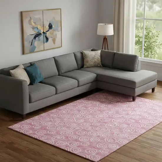 Pink And Ivory Polka Dot Washable Area Rug With UV Protection Photo 1