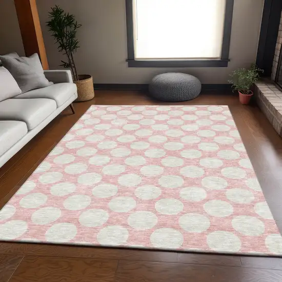 Pink And Ivory Polka Dot Washable Area Rug With UV Protection Photo 6