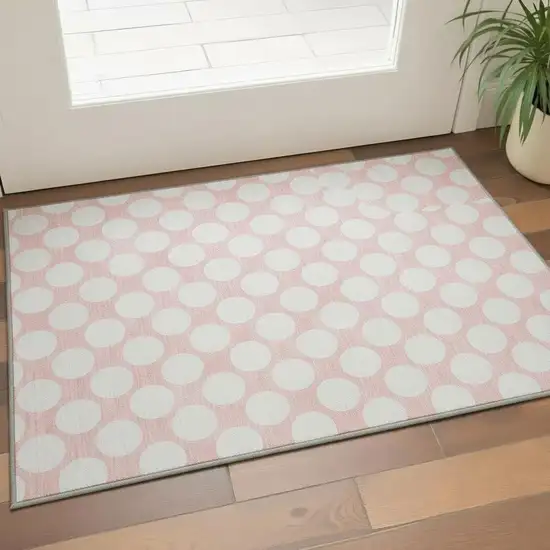 Pink And Ivory Polka Dot Washable Area Rug With UV Protection Photo 2