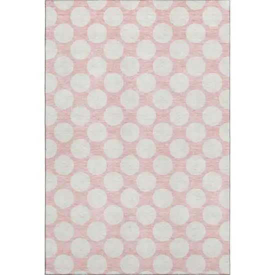 Pink And Ivory Polka Dot Washable Area Rug With UV Protection Photo 1