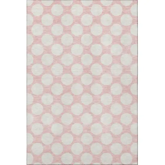 Pink And Ivory Polka Dot Washable Area Rug With UV Protection Photo 4