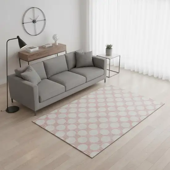 Pink And Ivory Polka Dot Washable Area Rug With UV Protection Photo 2
