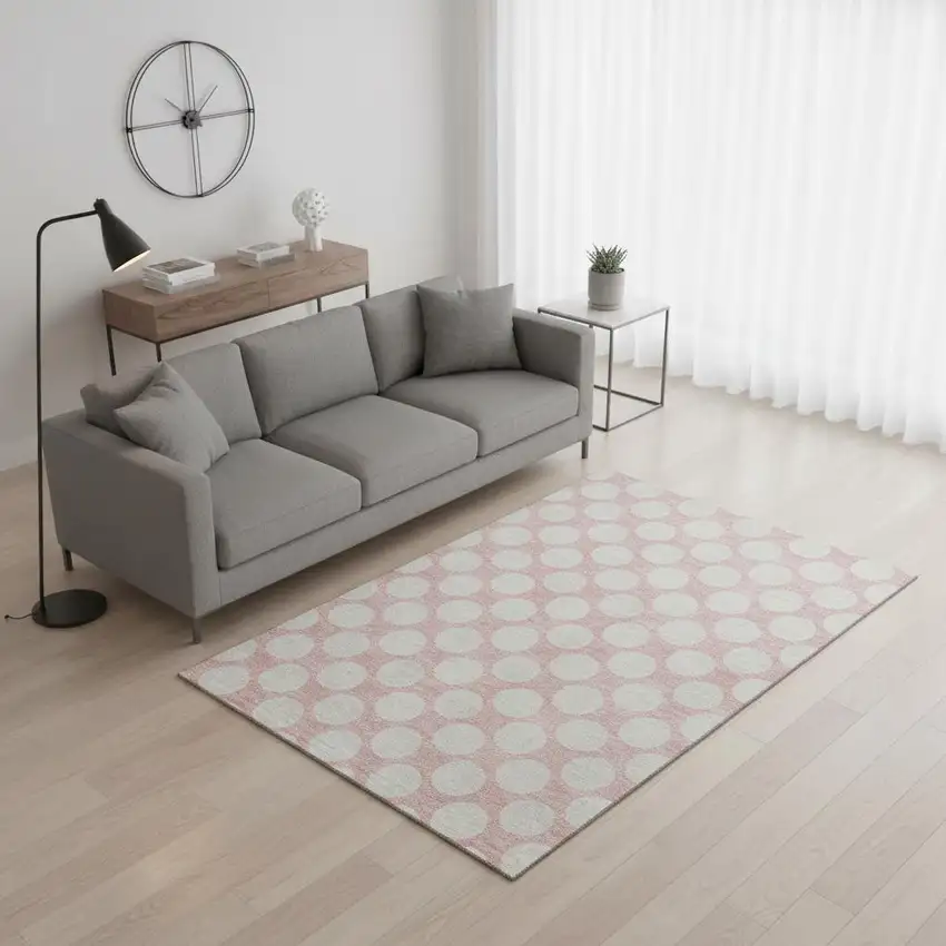 Pink And Ivory Polka Dot Washable Area Rug With UV Protection Photo 2