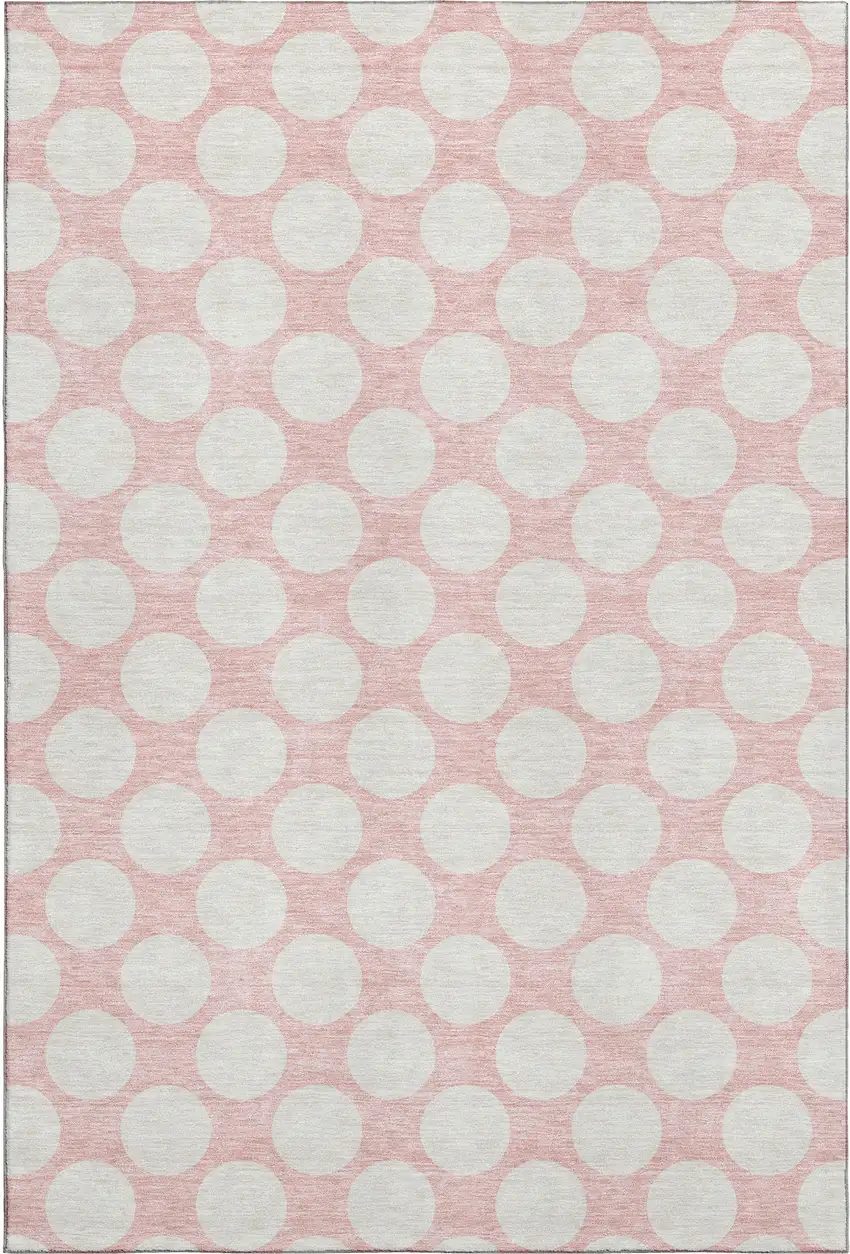 Pink And Ivory Polka Dot Washable Area Rug With UV Protection Photo 1