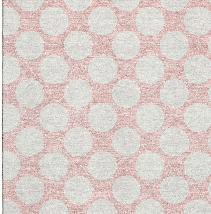 Pink And Ivory Polka Dot Washable Area Rug With UV Protection Photo 3