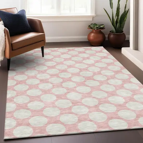 Pink And Ivory Polka Dot Washable Area Rug With UV Protection Photo 5