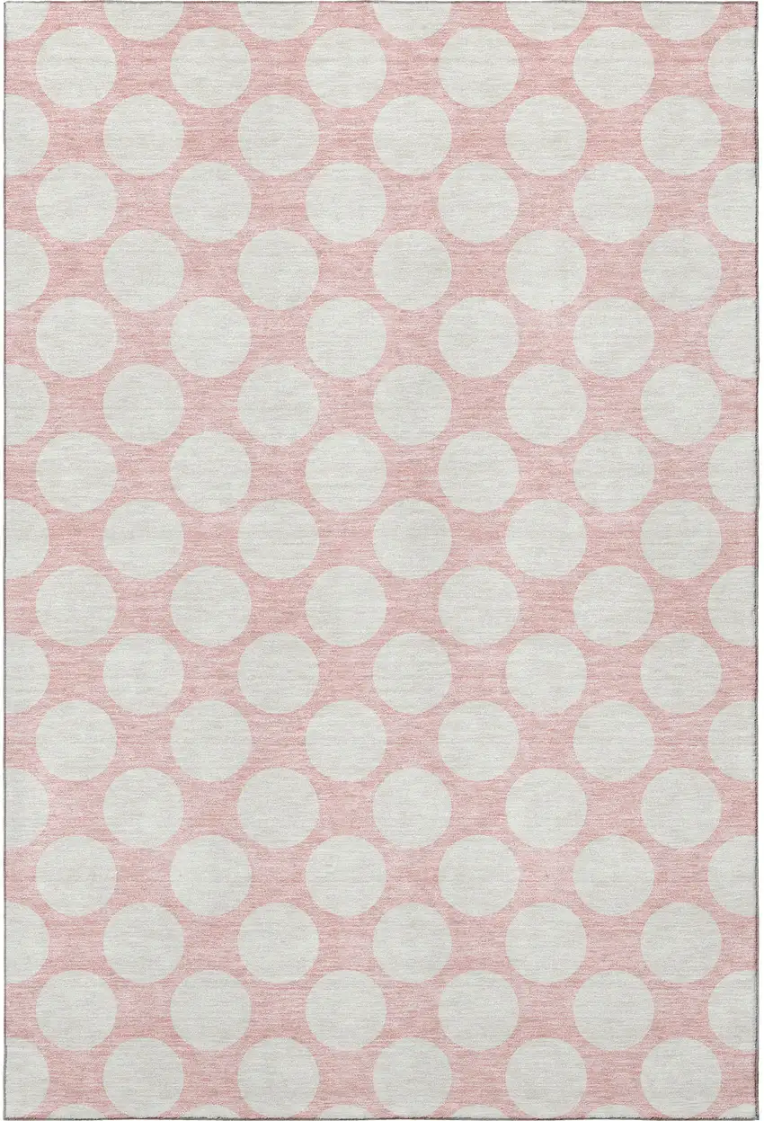 Pink And Ivory Polka Dot Washable Area Rug With UV Protection Photo 4