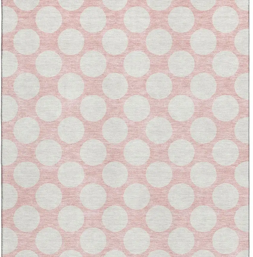 Pink And Ivory Polka Dot Washable Area Rug With UV Protection Photo 3