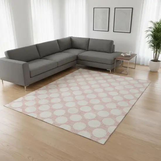 Pink And Ivory Polka Dot Washable Area Rug With UV Protection Photo 2