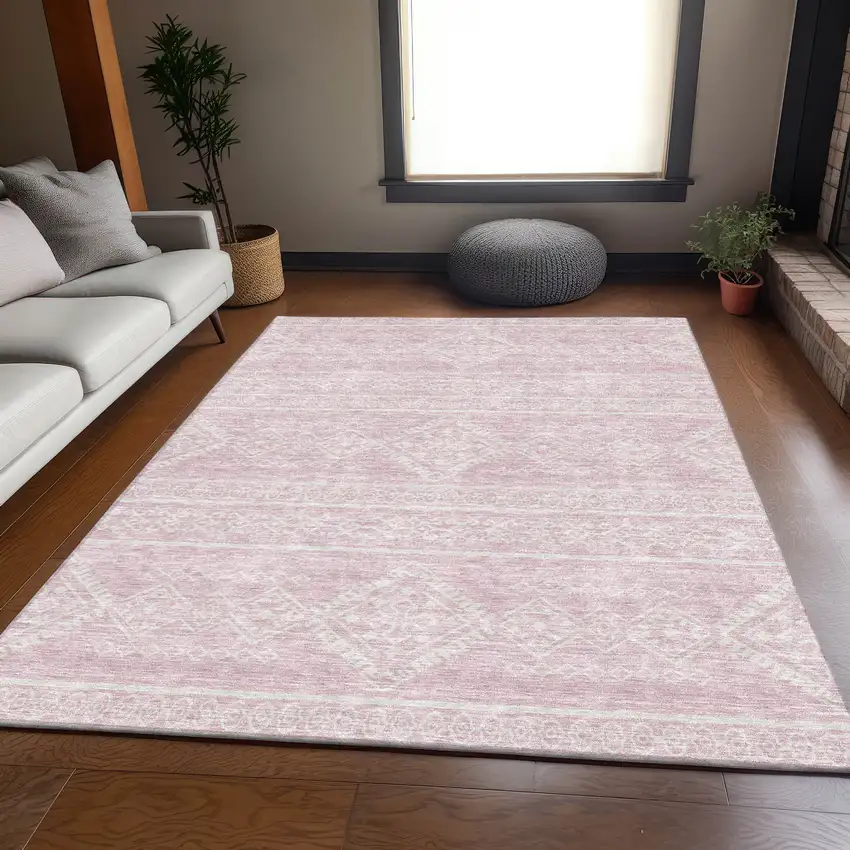 Pink And Ivory Southwestern Washable Area Rug With UV Protection Photo 5