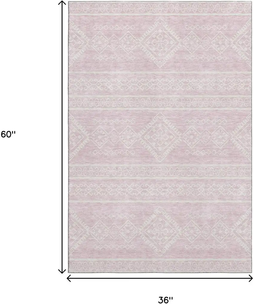 Pink And Ivory Southwestern Washable Area Rug With UV Protection Photo 3