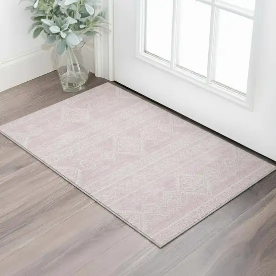 Pink And Ivory Southwestern Washable Area Rug With UV Protection Photo 2