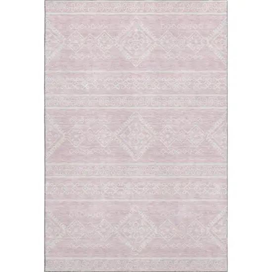 Pink And Ivory Southwestern Washable Area Rug With UV Protection Photo 1
