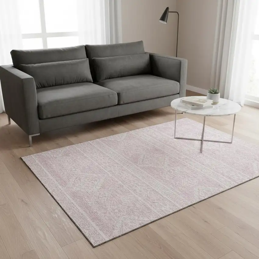 Pink And Ivory Southwestern Washable Area Rug With UV Protection Photo 2