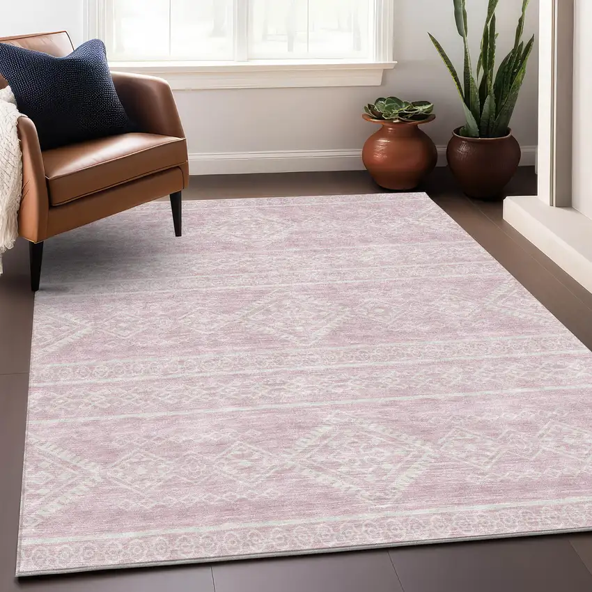 Pink And Ivory Southwestern Washable Area Rug With UV Protection Photo 5