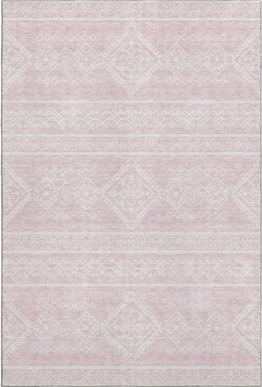 Pink And Ivory Southwestern Washable Area Rug With UV Protection Photo 1