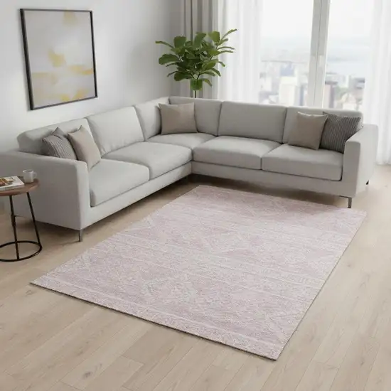 Pink And Ivory Southwestern Washable Area Rug With UV Protection Photo 2