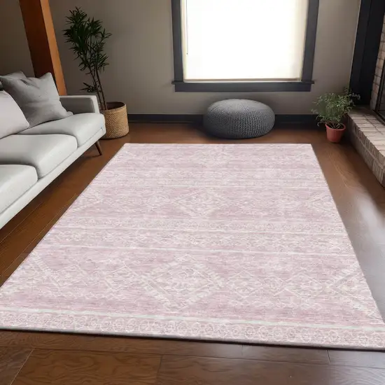 Pink And Ivory Southwestern Washable Area Rug With UV Protection Photo 6